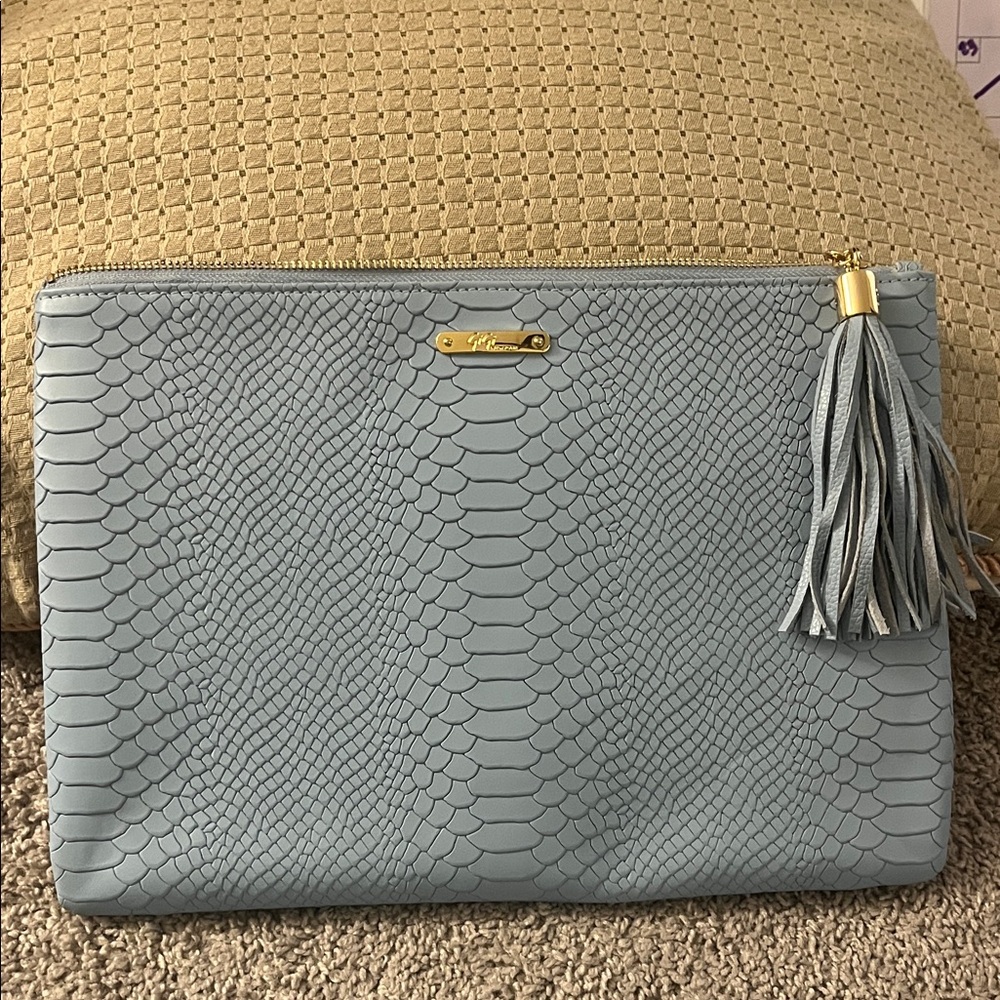 NWOT GiGi New York Blue Leather Python Clutch